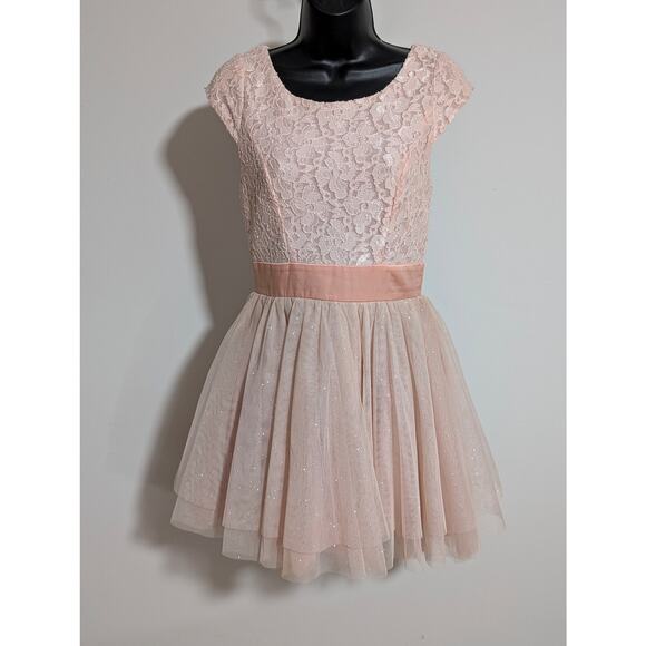 Deb Peach Pink A line Lace Tulle Semi-Formal Balletcore Dress Size 3 Small - Picture 1 of 6
